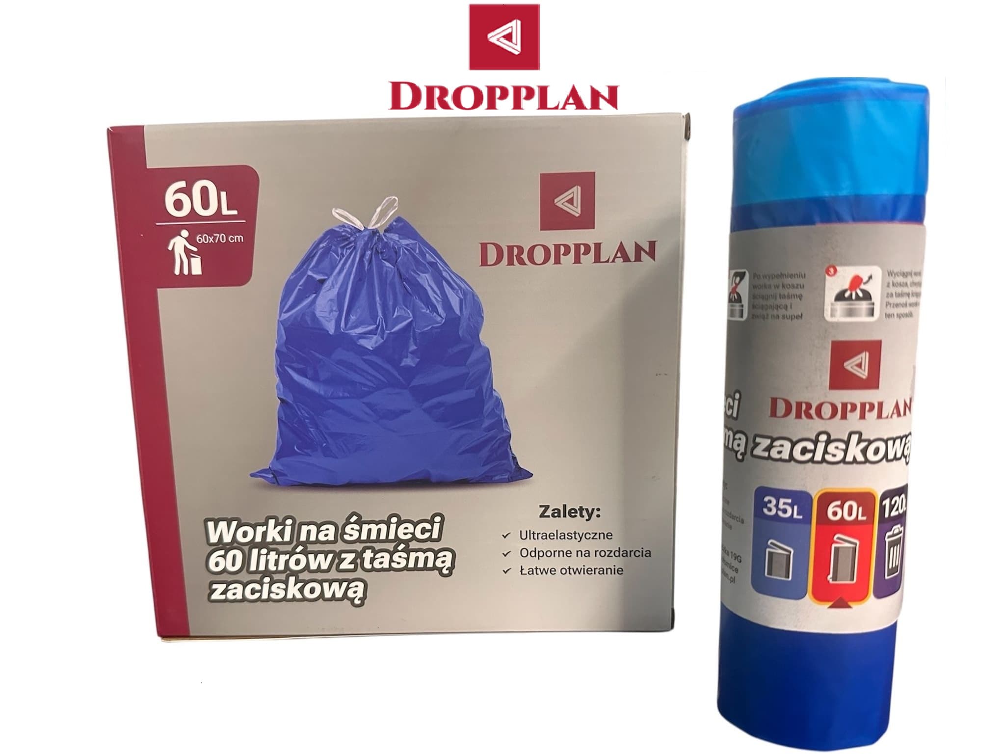 WORKI NA ŚMIECI Z TAŚMĄ 60 litrów 10 sztuk Najmocniejsze i Największe XXL