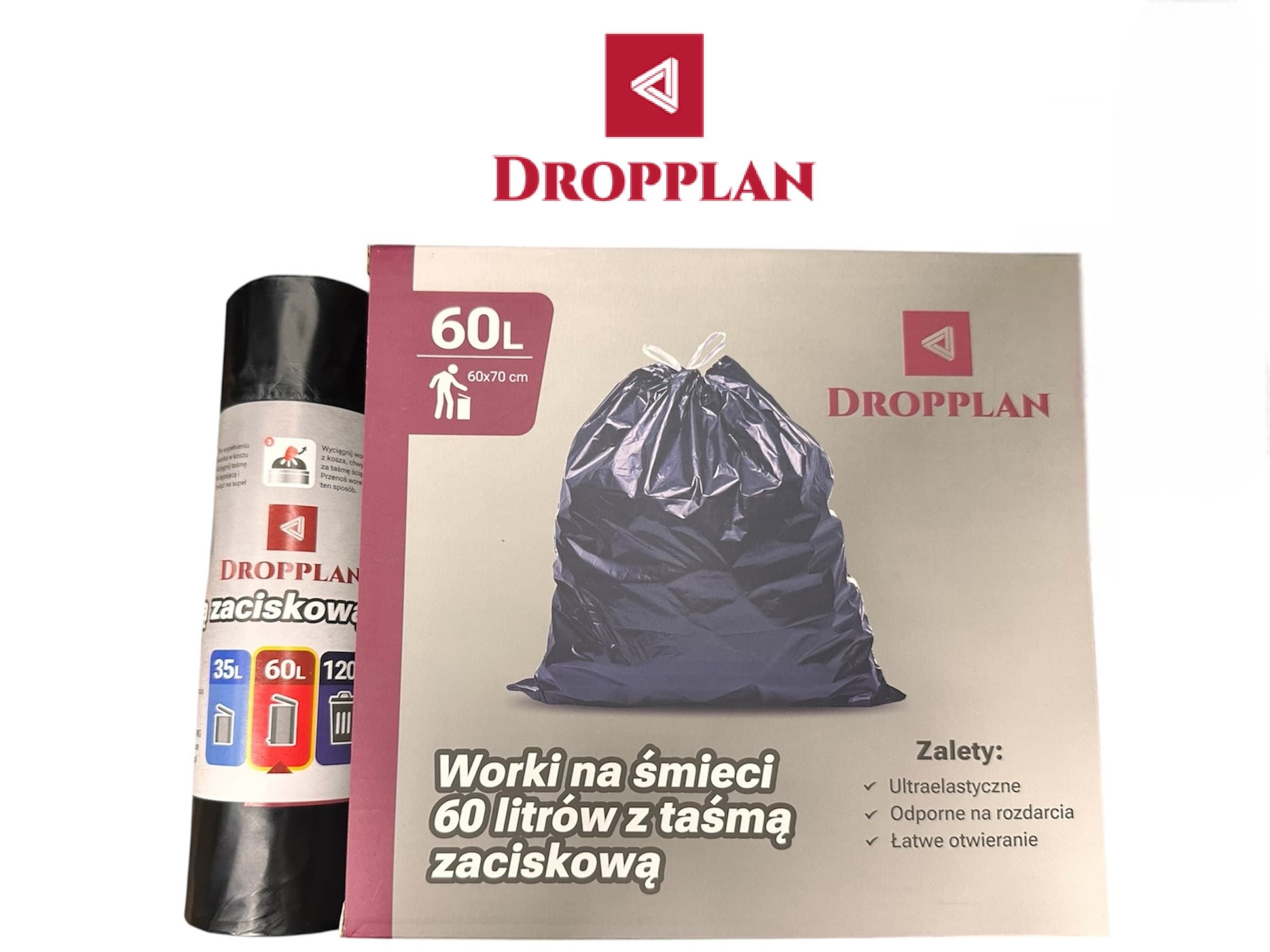 WORKI NA ŚMIECI Z TAŚMĄ 60 litrów 10 sztuk Najmocniejsze i Największe XXL