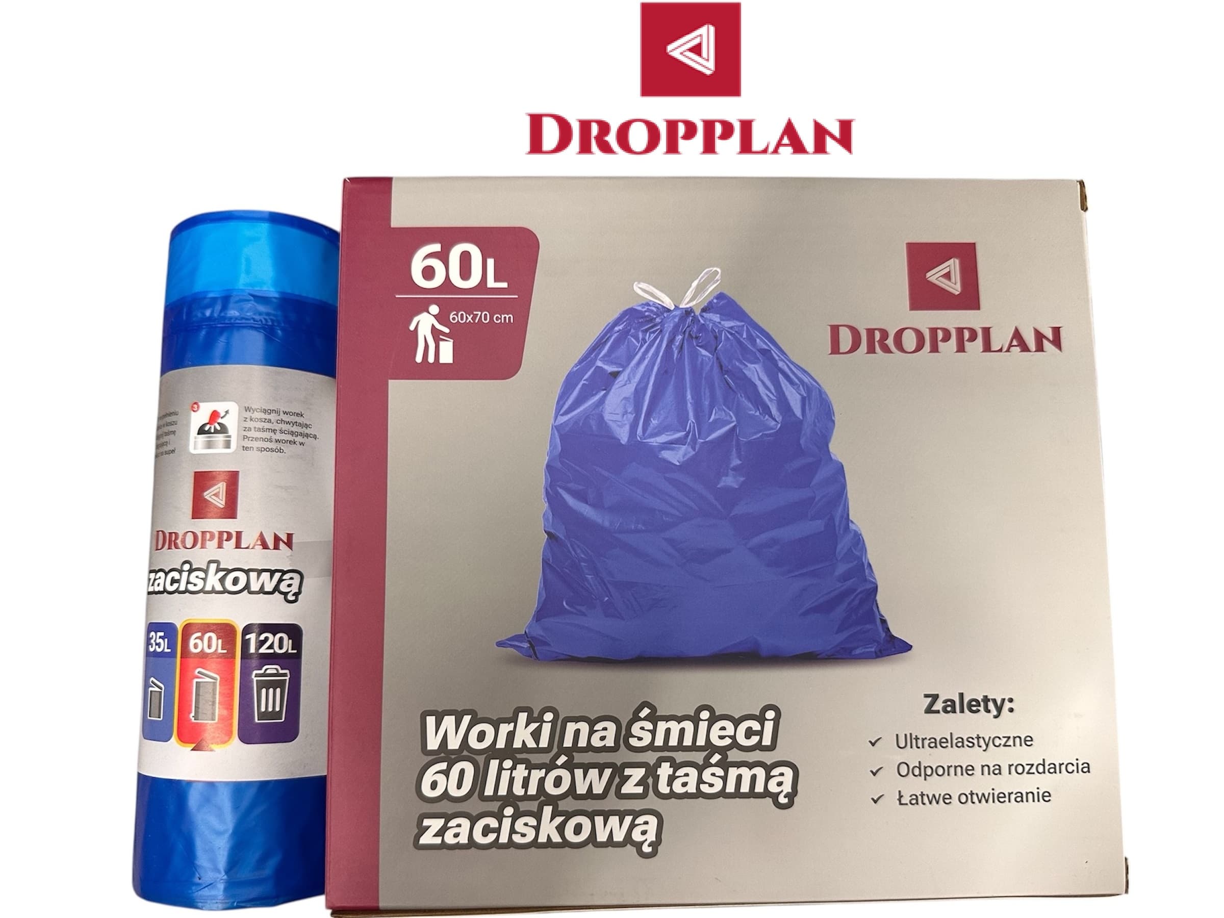 WORKI NA ŚMIECI Z TAŚMĄ 60 litrów 10 sztuk Najmocniejsze i Największe XXL